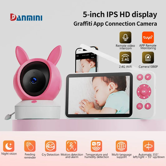 📹👶 DANMINI 5” – TuyaAPP Baby Monitor με Ασφάλεια & PTZ Κάμερα Η απόλυτη λύση για ήσυχους και ασφαλείς γονείς – δες το μωρό σου από παντού! 🍼💖