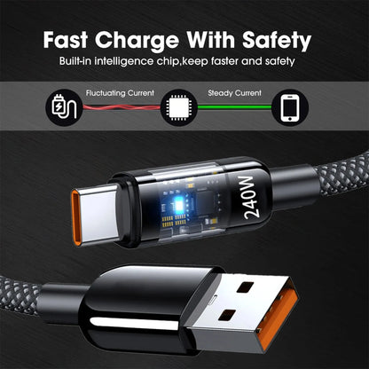 ⚡🔌 240W QC 3.0 USB to Type-C Cable – Υπερταχεία Φόρτιση με LED Ένδειξη 🎯