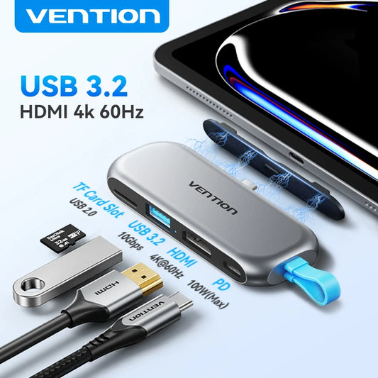 💻⚡ Vention 4-in-1 USB-C Hub – 4K@60Hz | 10Gbps | PD 100W