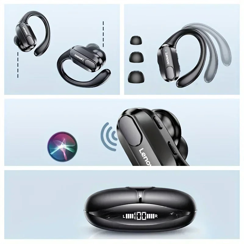 Lenovo XT80 Wireless Bluetooth 5.4 Earphones with Ear Hooks, Microphone & LED Battery Indicator