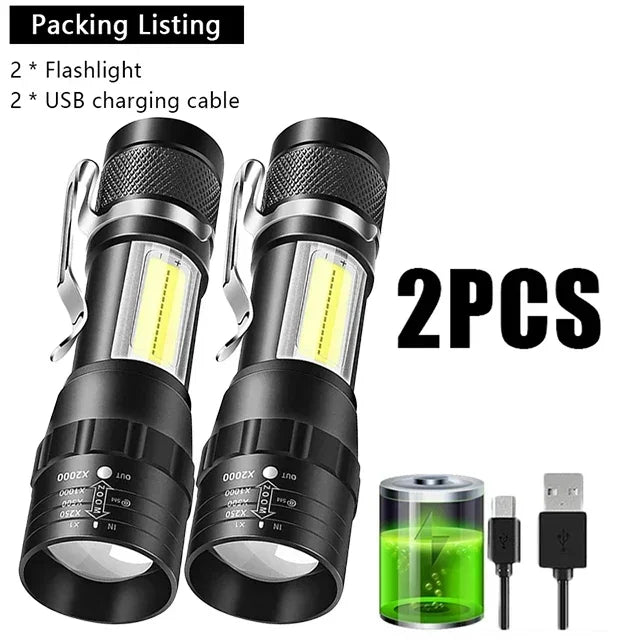 🔦 Mini LED Επαναφορτιζόμενος Φακός – COB+XPE | Zoomable Torch, 3 Modes, Ιδανικός για Outdoor & Emergency ✨