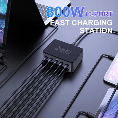 ⚡🔌 800W GaN Desktop Charger – 10 Θύρες USB-C / USB-A PD Fast Charging