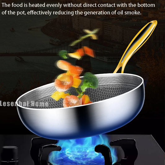 🥘 Wok Τηγάνι 316 Ανοξείδωτου Χάλυβα με Σχέδιο Κυψέλης – 28cm | 7-Ply Αντικολλητικό Σκεύος για Stir-Fry, Μπριζόλες & Καθημερινό Μαγείρεμα