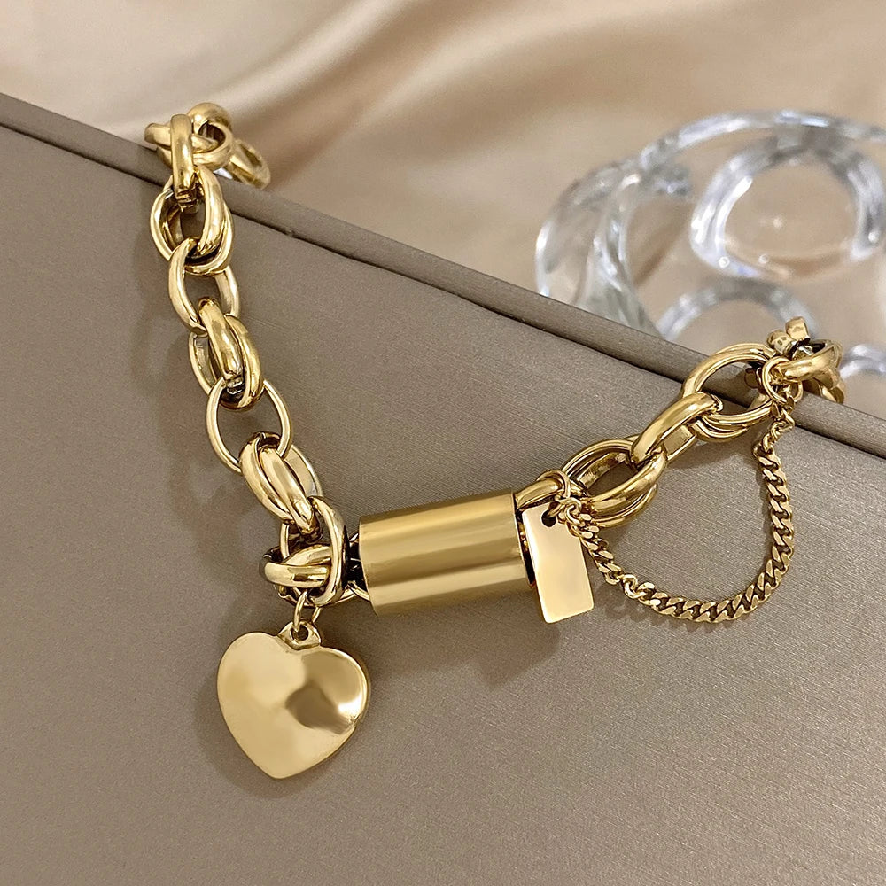 💛 Heart Lock Charm Bracelet – Γυναικείο Επιχρυσωμένο Βραχιόλι με Καρδιά & Χοντρή Αλυσίδα | Stainless Steel, Anti-Fade & Hypoallergenic