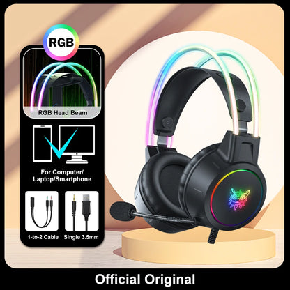 🎧 ONIKUMA RGB Gaming Headset με HD Μικρόφωνο & 3.5mm Jack | Για PC, PS4, PS5, Xbox & Switch | 50mm Drivers & Ρυθμιζόμενο Φως RGB