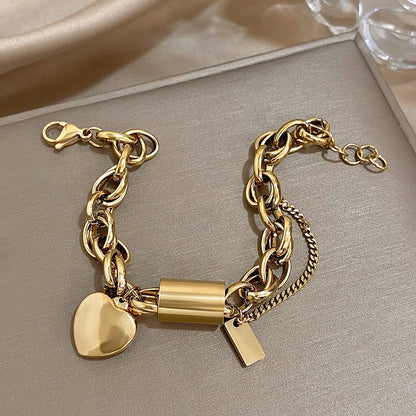 💛 Heart Lock Charm Bracelet – Γυναικείο Επιχρυσωμένο Βραχιόλι με Καρδιά & Χοντρή Αλυσίδα | Stainless Steel, Anti-Fade & Hypoallergenic