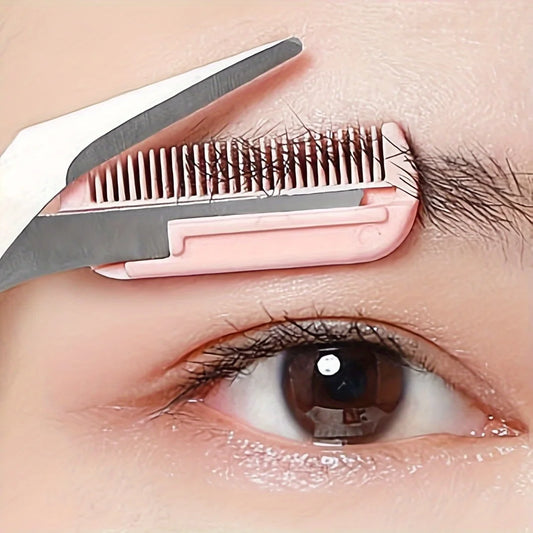 💖✂️ Ροζ Ψαλιδάκι Φρυδιών με Ενσωματωμένο Χτενάκι – Ανοξείδωτο Ατσάλι για Τέλειο Σχήμα & Ακρίβεια