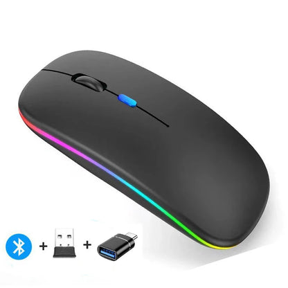 🖱️ Rechargeable Wireless Mouse – Dual Mode Bluetooth + 2.4GHz • Silent Click • Rechargeable Battery • 800–1600 DPI • Ultra-Slim Design ⚡