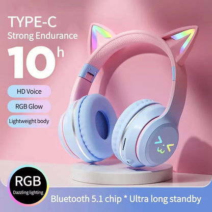 🎧 RGB Glow Cat Ear Wireless Headphones | Bluetooth 5.3 Earbuds με LED Φωτισμό & Μικρόφωνο | Ασύρματα Gaming & Sports Headphones