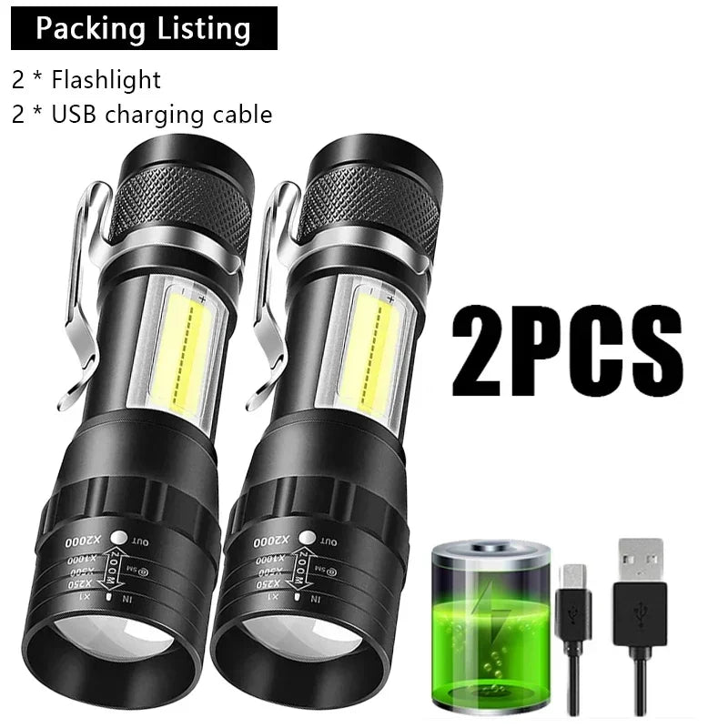 🔦 Mini LED Επαναφορτιζόμενος Φακός – COB+XPE | Zoomable Torch, 3 Modes, Ιδανικός για Outdoor & Emergency ✨
