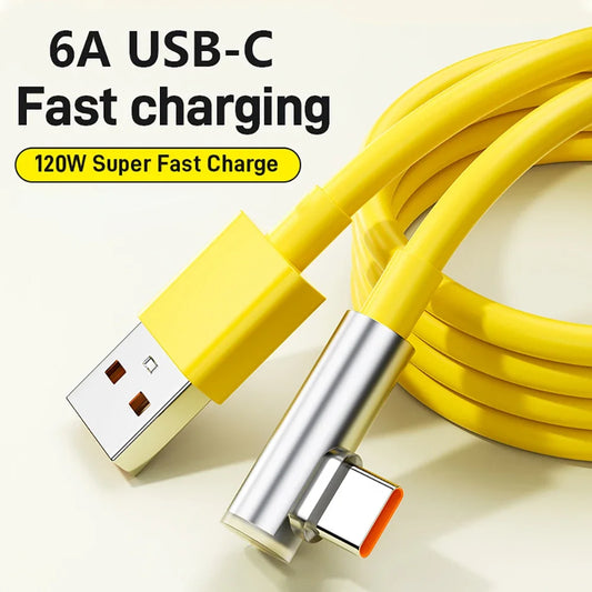 ⚡🔌 120W 6A Type-C Καλώδιο Φόρτισης – 90° Elbow Σχεδιασμός για Gaming & Super Fast Charging