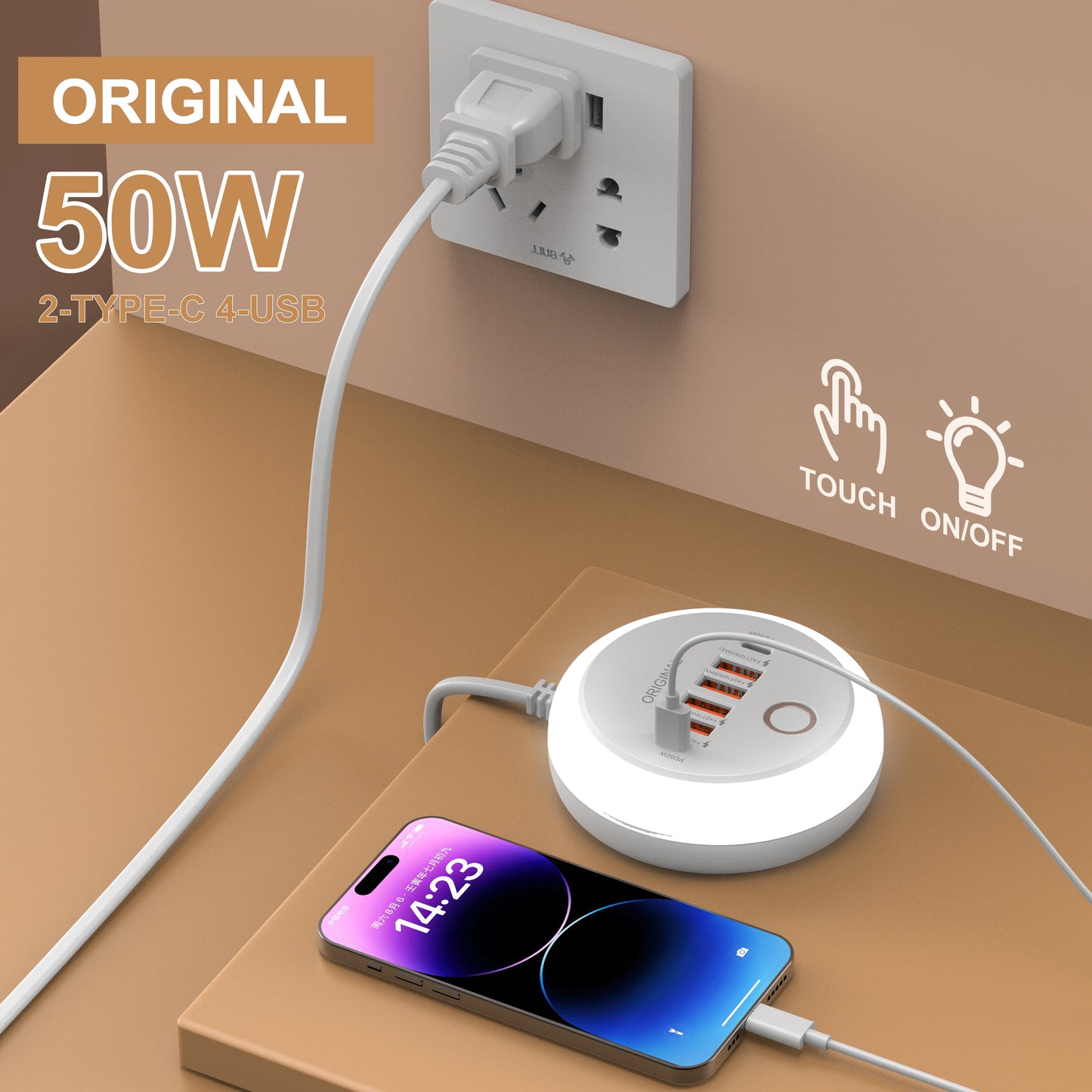 ⚡🔌 50W PD Multi-Port Charger 🚀📱 (4 USB-A + 2 USB-C – EU/US/UK Plug)