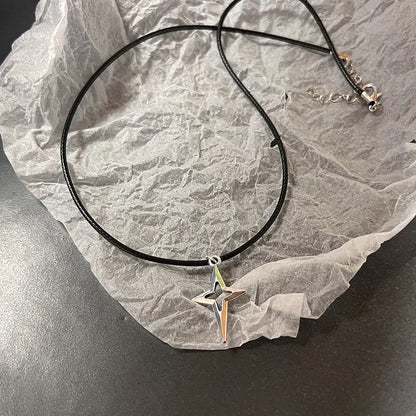 ⭐ Vintage Δερμάτινο Κολιέ με Αστέρι – Unisex, Ασημί Αντικέ με Y2K Aesthetic ✨