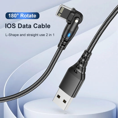 🔌 Rotatable USB Fast Charging Cable για iPhone – Γρήγορη Φόρτιση & Μεταφορά Δεδομένων ⚡📱