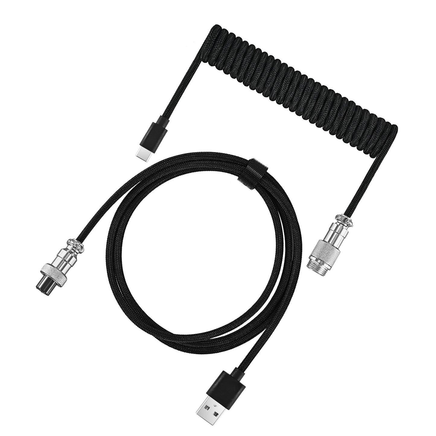 Coiled Keyboard Cable Type-C to USB-A with Detachable Metal Aviator