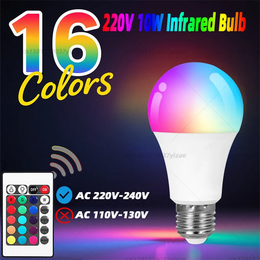 🌈💡 RGBW LED Bulb με Remote Control – 16 Χρώματα + Λευκό Φως | E27 Base 220V, 9W