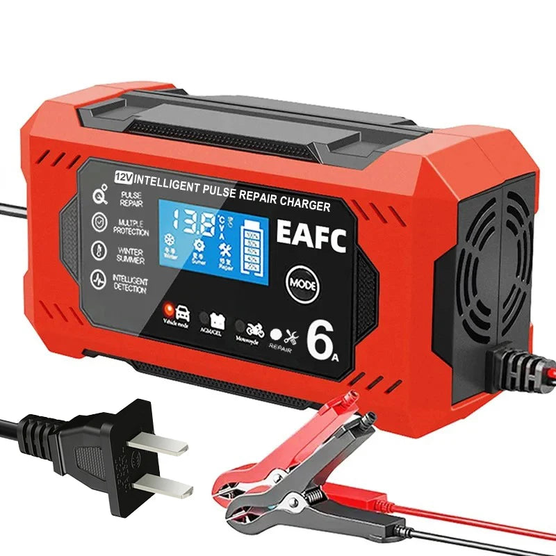 🔋🚗 Smart Battery Charger 12V 6A – Car & Motorcycle with LCD Repair Mode 🚗🔋