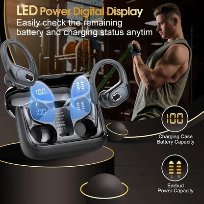 Wireless Sport Earbuds Bluetooth 5.4 with Earhooks, ANC, LED Display & up to 75 Hours of Battery Life