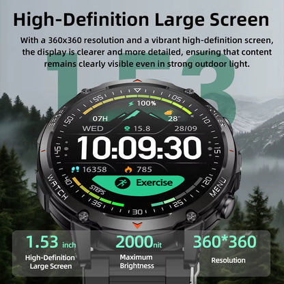 Military Smartwatch με 1400mAh Μπαταρία & Bluetooth Calling