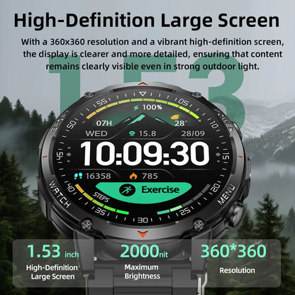 Military Smartwatch με 1400mAh Μπαταρία & Bluetooth Calling