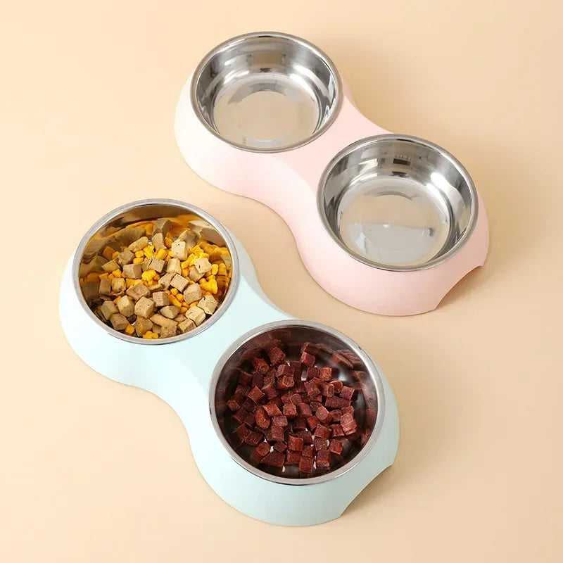 Double Pet Bowl 🐾 | Stainless Steel 🥣 | Food & Water Set 💧 | For Dogs & Cats 🐶🐱 | Non-Slip Feeding ✅