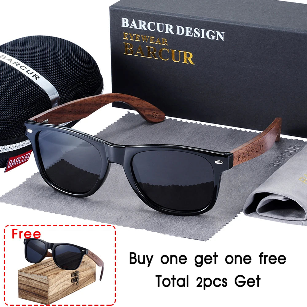 🕶️ BARCUR Γυαλιά Ηλίου από Μαύρο Καρύδι – Polarized UV400, Τετράγωνος Σχεδιασμός με Premium Θήκη 🌳✨