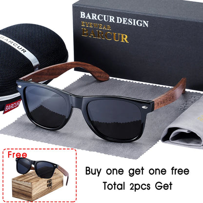 🕶️ BARCUR Γυαλιά Ηλίου από Μαύρο Καρύδι – Polarized UV400, Τετράγωνος Σχεδιασμός με Premium Θήκη 🌳✨
