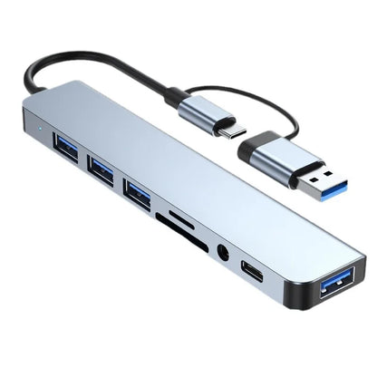 🔌 8-in-2 USB + Type-C HUB Docking Station με 3.5mm Audio & Card Reader
