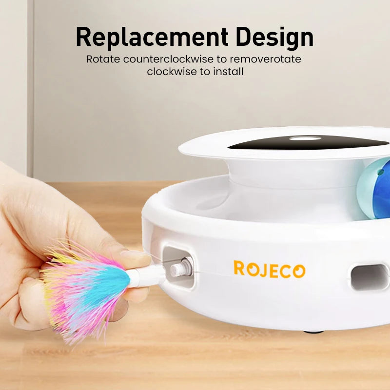 🐱 ROJECO 2-in-1 Smart Cat Toy – Interactive Feather and Automatic Ball Game for Pets