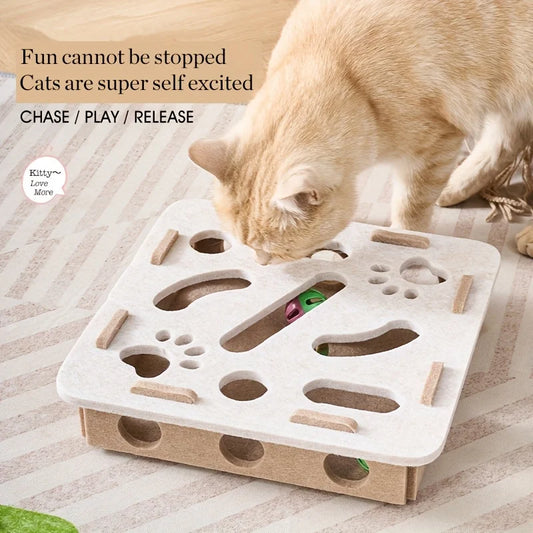 🧩🐾 Interactive Cat Puzzle Toy – Felt Toy Box με Λαβύρινθο & Κουδουνίστρα | Διαδραστικό Παιχνίδι για Γάτες & Γατάκια