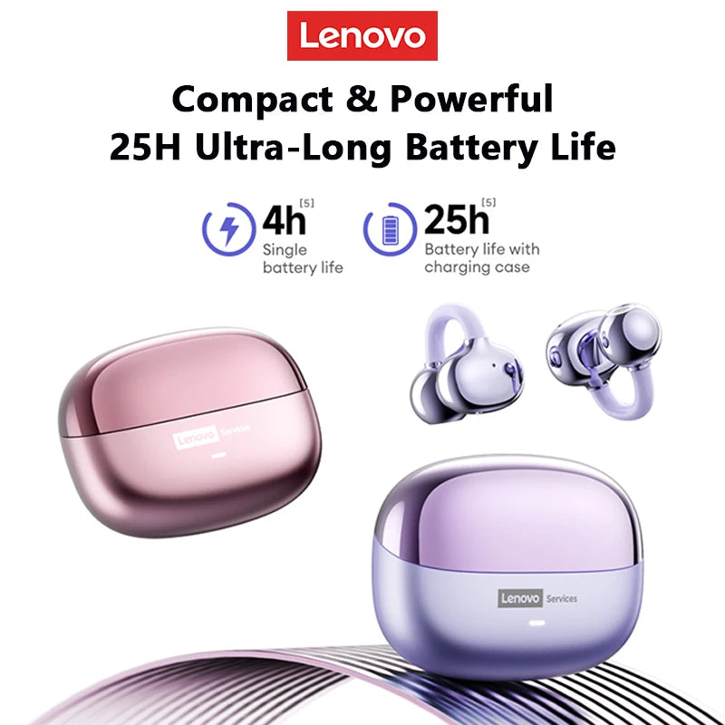 Lenovo LE302 OWS Bluetooth 6.0 – Wireless Ear Clip Headphones with Open-Ear Design & Up to 25 Hours Battery Life