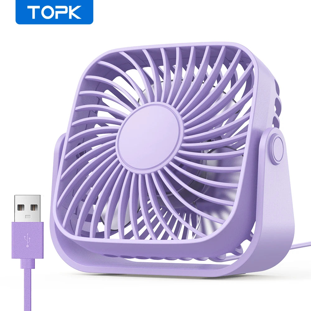 TOPK K52 Mini USB Fan 4” – Portable Desk Fan with 3 Speeds & 360° Adjustment