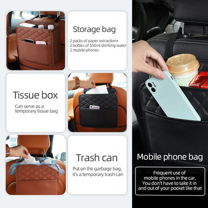 🚗👜 Πολυλειτουργική Τσάντα Οργάνωσης Καθίσματος Αυτοκινήτου – Δερμάτινη, Αποθηκευτική & Κάδος Σκουπιδιών ✨