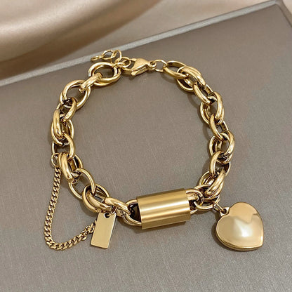 💛 Heart Lock Charm Bracelet – Γυναικείο Επιχρυσωμένο Βραχιόλι με Καρδιά & Χοντρή Αλυσίδα | Stainless Steel, Anti-Fade & Hypoallergenic