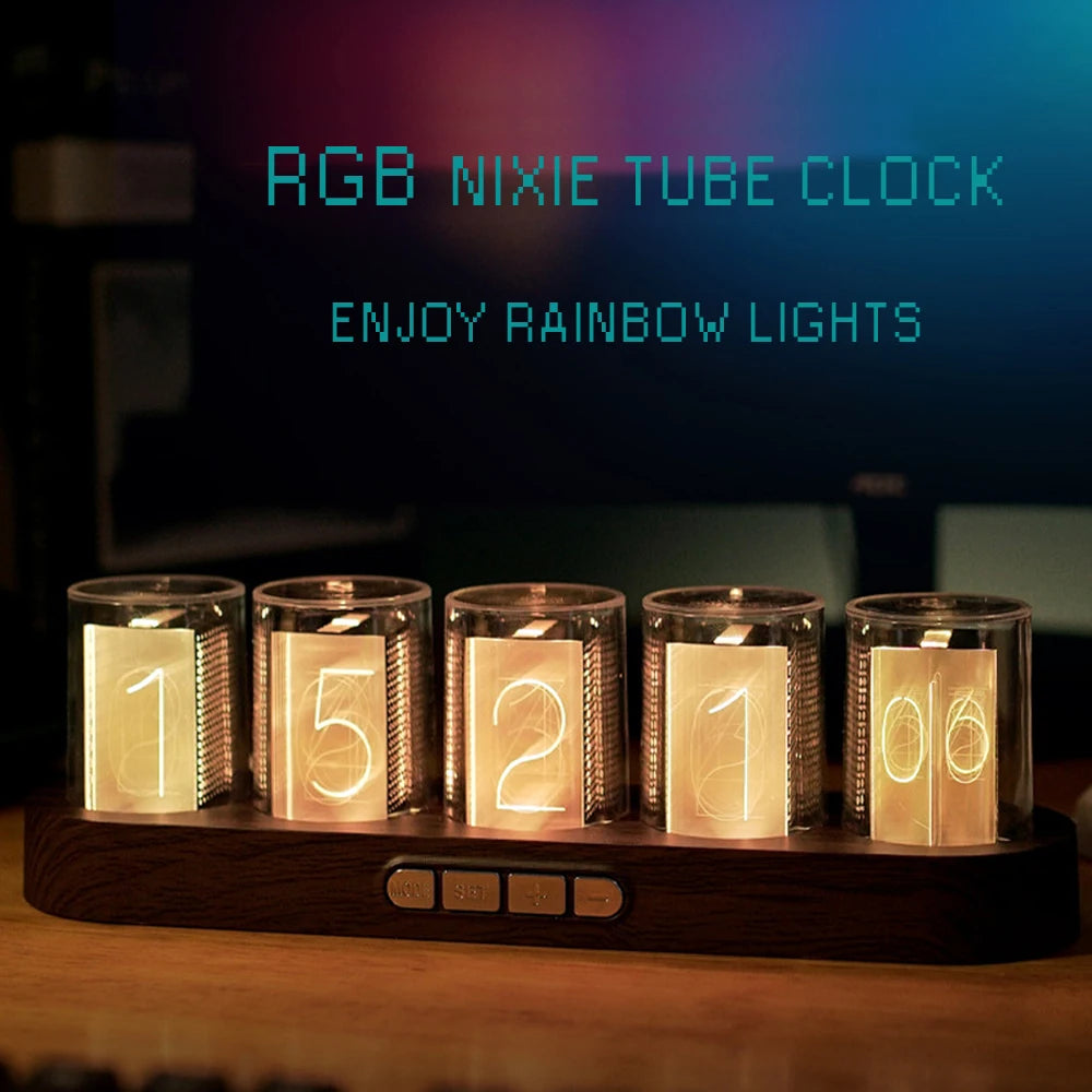 Digital Nixie Tube Clock with RGB LED – Premium Desktop Decoration