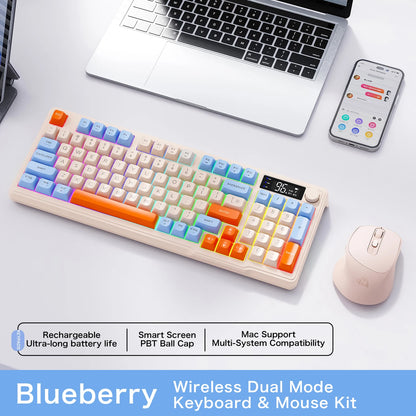 🎮⌨️🖱️ FREEWOLF M96 Wireless Bluetooth Keyboard + X7 Mouse Kit – Gaming Combo με Smart Screen & RGB ✨