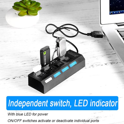 🔌 High Speed USB 2.0 Hub – 4/7 Θύρες με LED & Ανεξάρτητους Διακόπτες για PC & Laptop