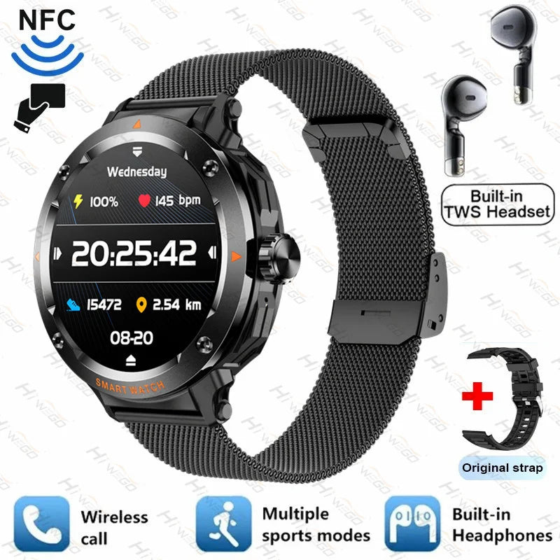 ⌚ Smart Watch με Ενσωματωμένα Bluetooth Ακουστικά 2-σε-1 | NFC, Κλήσεις, GPS, Καρδιακός Ρυθμός & Μουσική – Ιδανικό Δώρο για Άνδρες