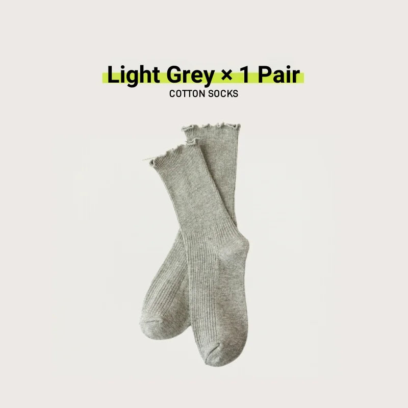 🧦 Γυναικείες Κάλτσες Cotton Stackable – Vintage Στυλ με Ruffle Trim (1/3/5 Ζευγάρια)