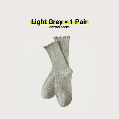 🧦 Γυναικείες Κάλτσες Cotton Stackable – Vintage Στυλ με Ruffle Trim (1/3/5 Ζευγάρια)