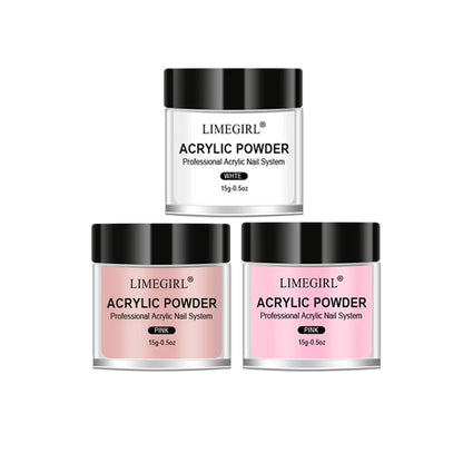 💅✨ Acrylic Nail Kit – Crystal Liquid 40ml & Acrylic Powder 45ml (Pink, White, Clear) 🎯