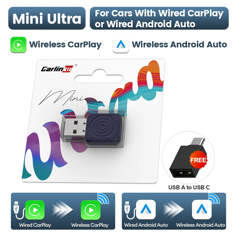 🚗 CarlinKit 5.0 Mini Ultra Wireless Adapter | Wireless CarPlay & Android Auto | Plug & Play | WiFi + Bluetooth Auto Connect | For OEM Car Systems