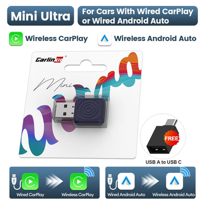 🚗 CarlinKit 5.0 Mini Ultra Wireless Adapter | Wireless CarPlay & Android Auto | Plug & Play | WiFi + Bluetooth Auto Connect | For OEM Car Systems