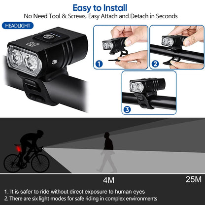🚴 LED Μπροστινό Φως Ποδηλάτου – Επαναφορτιζόμενο με Type-C, 6 Λειτουργίες & Super Bright Φωτισμό ✨