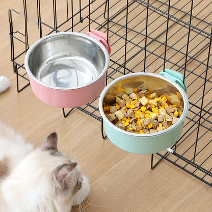 Hanging Pet Bowl 🐾 | 2-in-1 Detachable Design 🥣 | Stainless Steel 🔩 | Fixed Crate Feeder for Cats & Dogs 🐶🐱