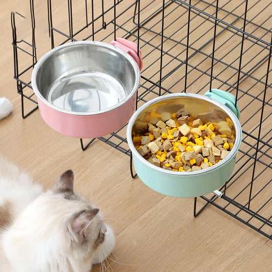 Hanging Pet Bowl 🐾 | 2-in-1 Detachable Design 🥣 | Stainless Steel 🔩 | Fixed Crate Feeder for Cats & Dogs 🐶🐱