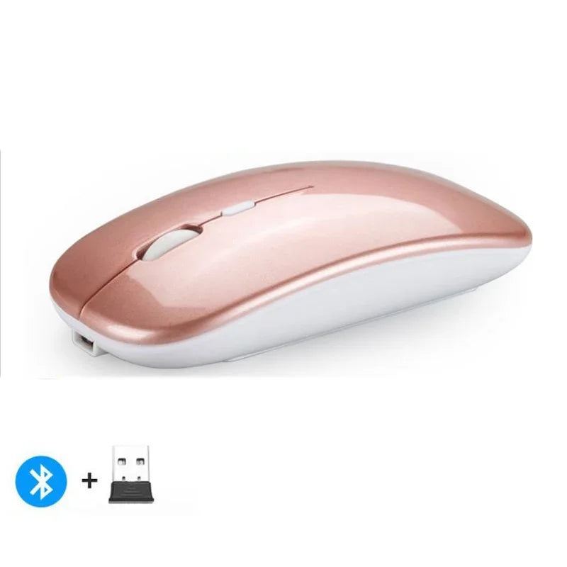 🖱️ Rechargeable Wireless Mouse – Dual Mode Bluetooth + 2.4GHz • Silent Click • Rechargeable Battery • 800–1600 DPI • Ultra-Slim Design ⚡