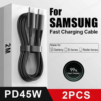 ⚡ 2PCS PD 45W USB-C Cable – Super Fast Charging για Samsung, iPhone 15, Xiaomi, Huawei & MacBook