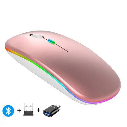 🖱️ Rechargeable Wireless Mouse – Dual Mode Bluetooth + 2.4GHz • Silent Click • Rechargeable Battery • 800–1600 DPI • Ultra-Slim Design ⚡