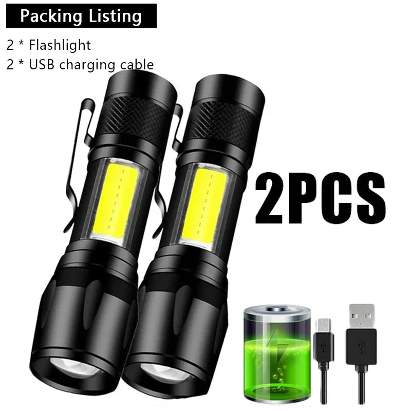 🔦 Mini LED Επαναφορτιζόμενος Φακός – COB+XPE | Zoomable Torch, 3 Modes, Ιδανικός για Outdoor & Emergency ✨
